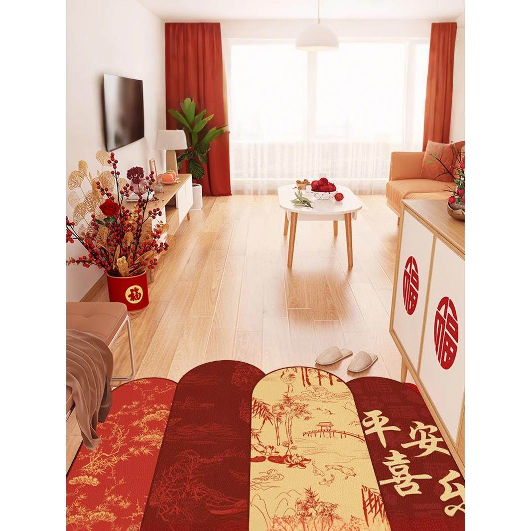 入户门地垫防滑防水免洗玄关脚垫喜庆乔迁红门垫新中式皮革地毯