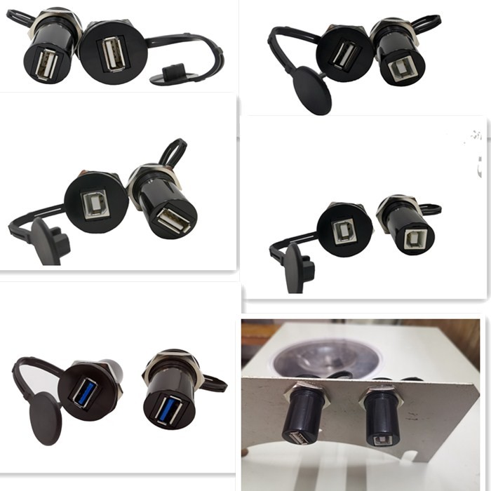 U09AF工业面板安装式USB母AB转接器 Φ22弯头型USB转接口线束