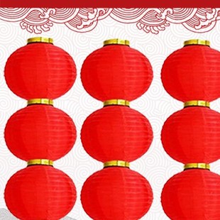 新年春节大红圆灯笼串户外防水绸布三四五连串钢拉丝树上装饰灯笼