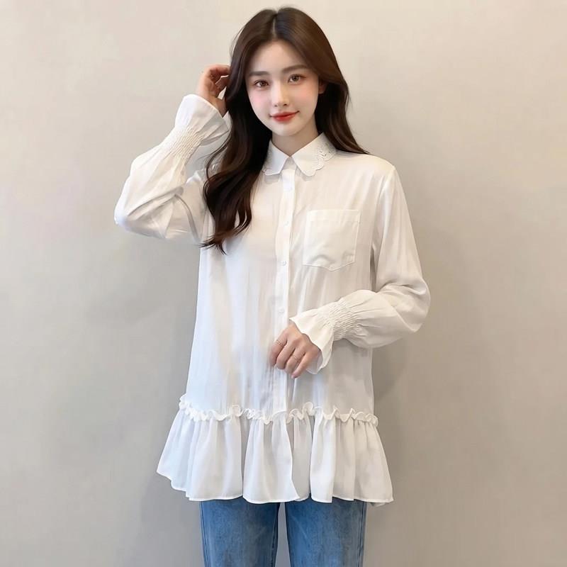 好货白色POLO领衬衫女2026早秋新款女装花边设计感法式甜美风长袖