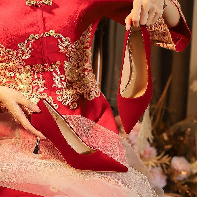 好货秀禾敬酒礼服红色结婚鞋女婚纱中式新娘鞋宴会订婚孕妇可穿高