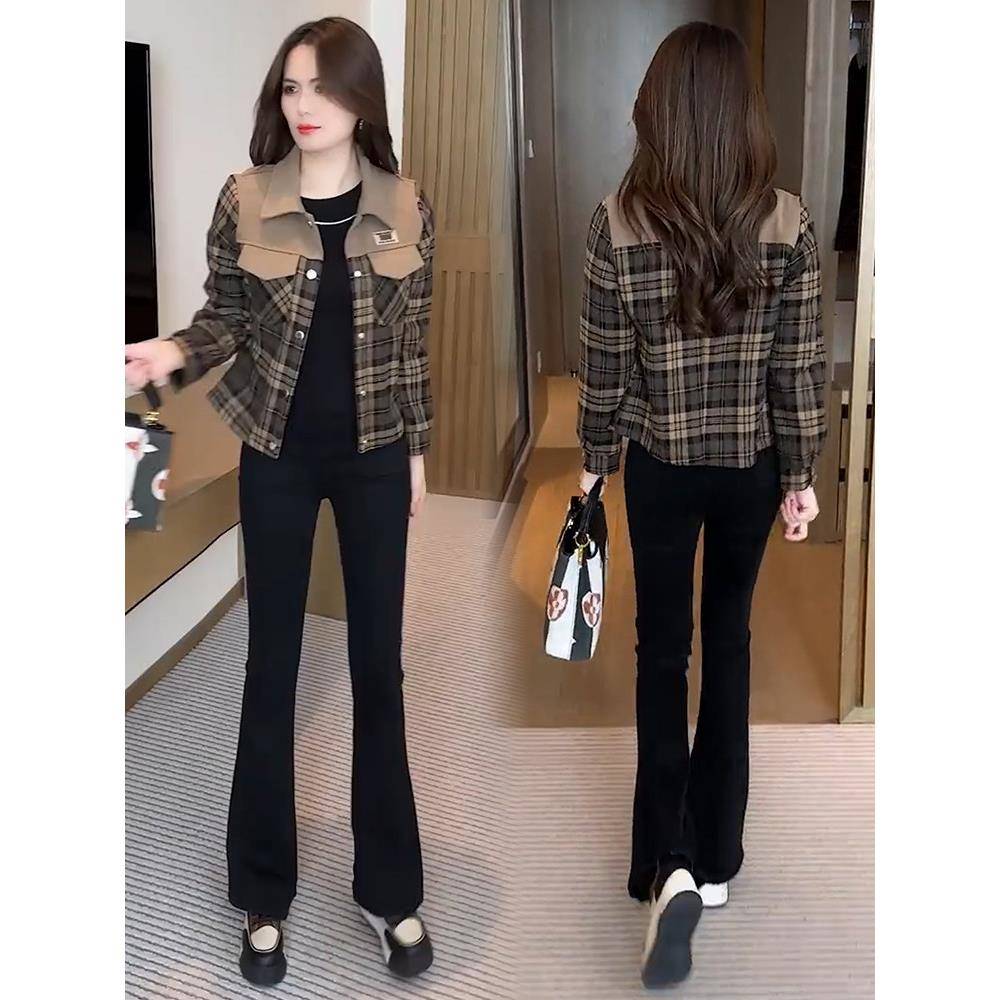 好货加绒格子短外套女2026秋冬新款洋气显瘦小个子休闲百搭夹克上