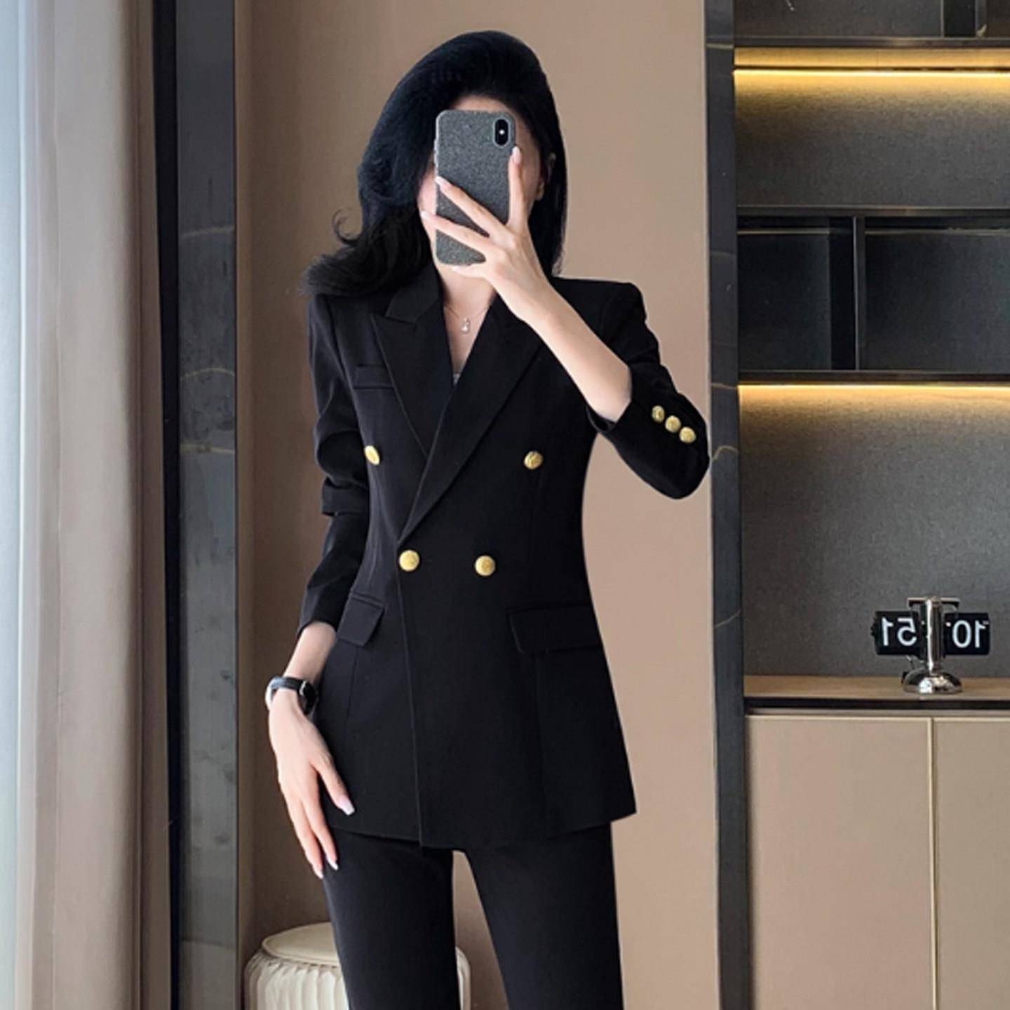 好货气质时尚西装外套微喇长裤女正装黑色面试职业通勤西服包臀裙