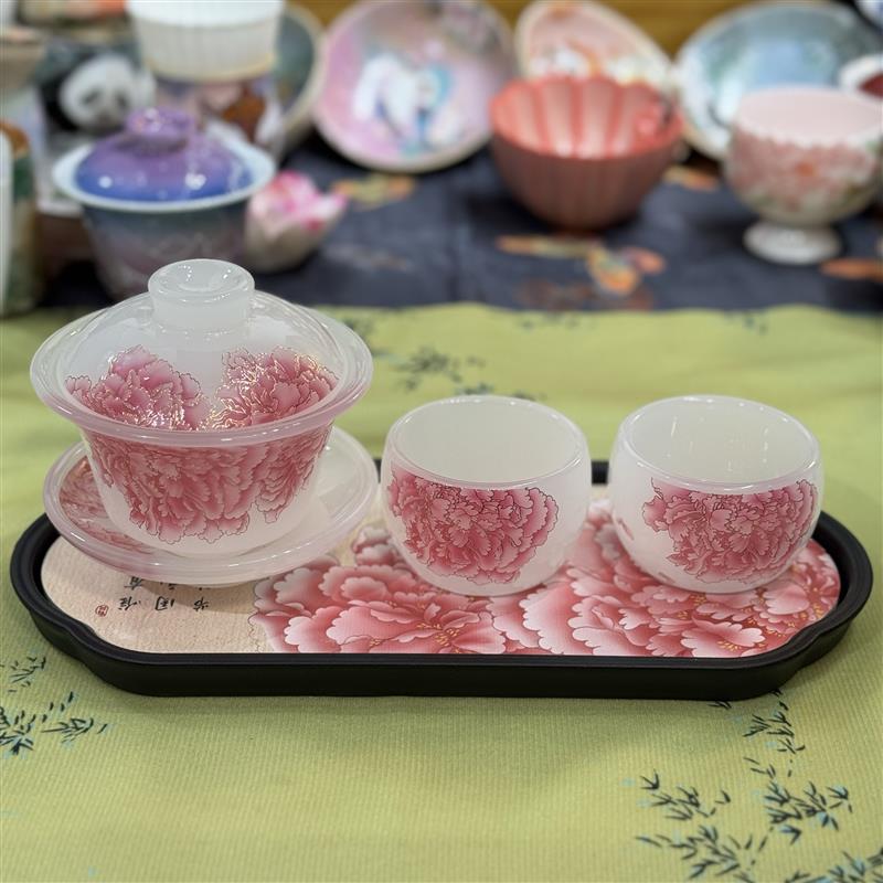 新品冰种白玉琉璃牡丹花盖