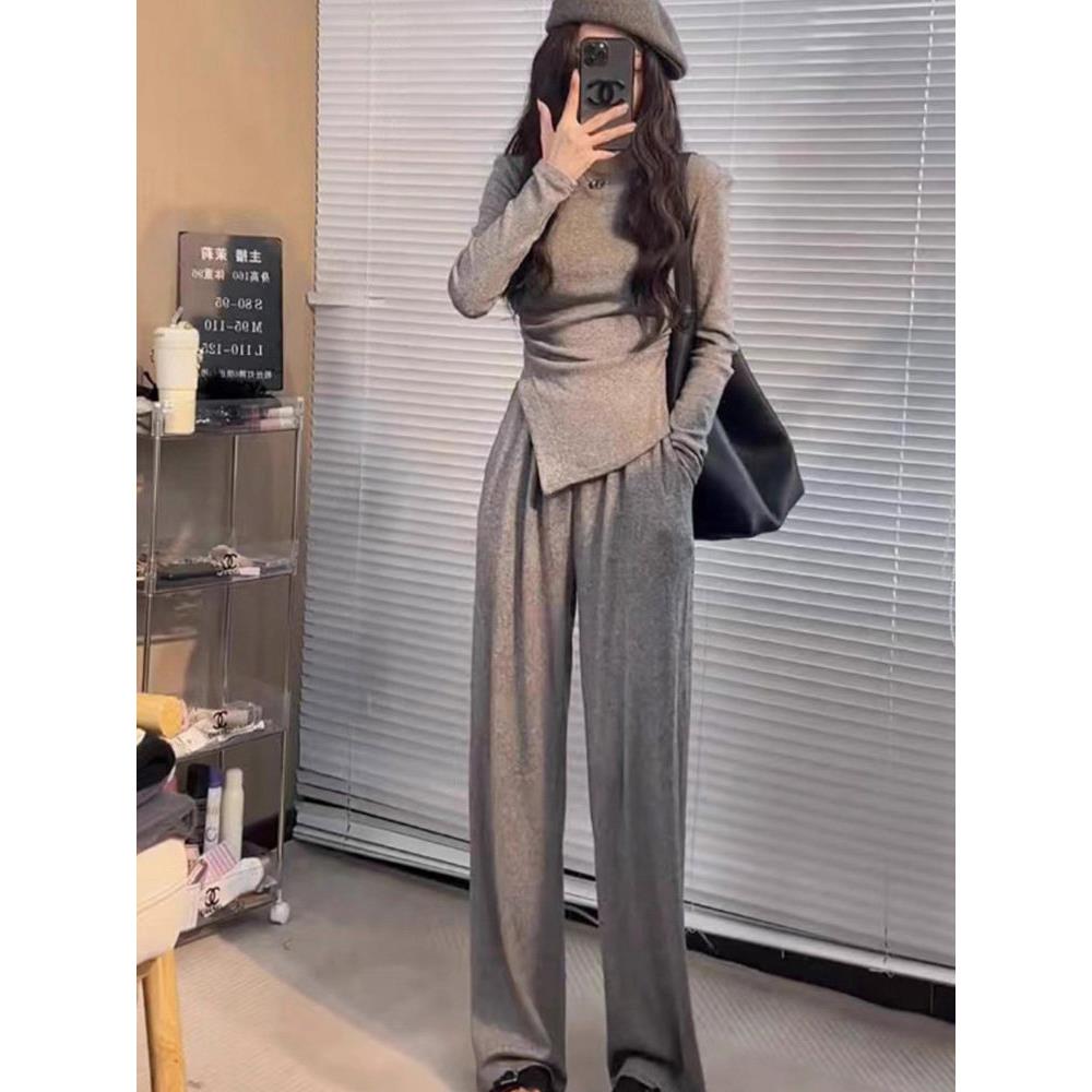 好货加绒保暖上衣运动裤时尚套装女春秋季小个子直筒阔腿裤休闲两