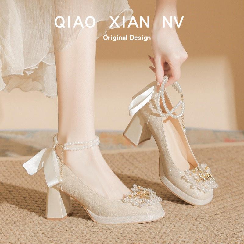 好货粗跟玛丽珍单鞋女高跟鞋女旗袍秀禾婚纱两穿婚鞋新娘伴娘女鞋