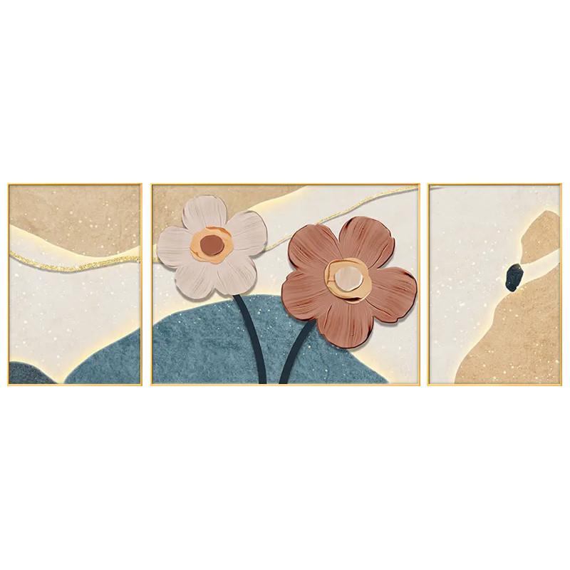 现代简约植物花卉客厅装饰画别墅大幅三联壁画抽象沙发背景墙挂画图片