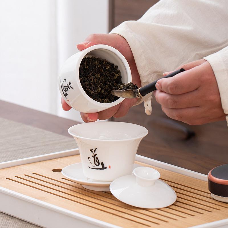整套羊脂玉白瓷功夫茶具套
