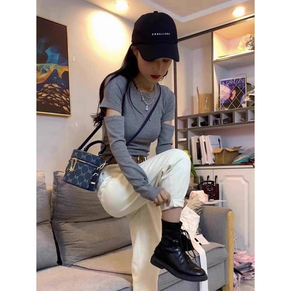 好货黑色长袖t恤女装2026新款春季高腰短款打底衫内搭洋气设计感