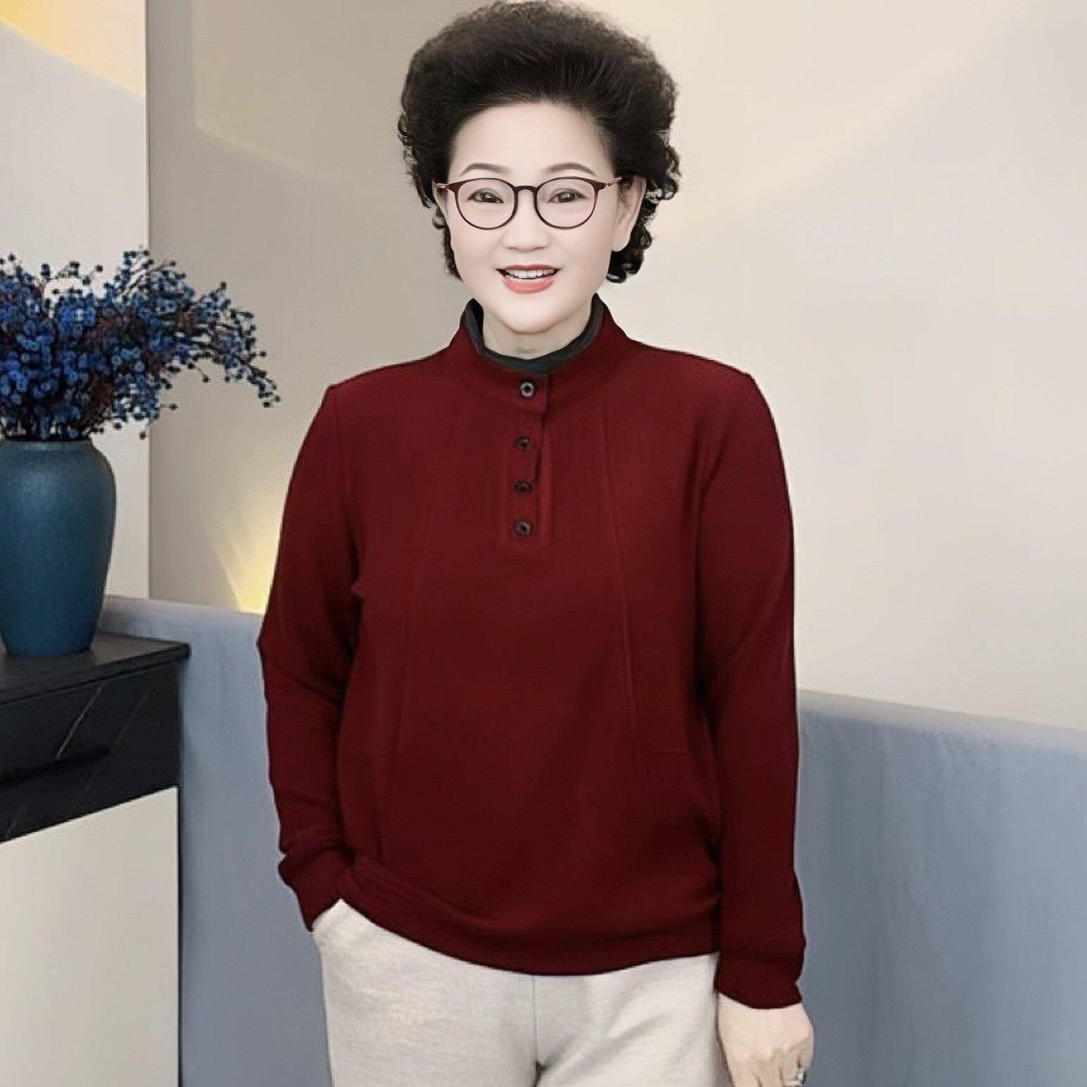 好货中老年女装妈妈打底衫冬加厚内搭可外穿小衫双面一体绒保暖上