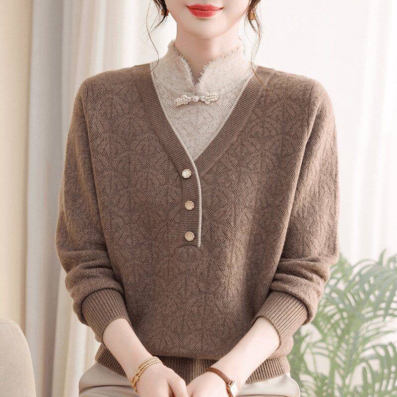 好货中老年女装妈妈毛衣冬季加厚加绒打底衫时尚洋气一体绒针织上