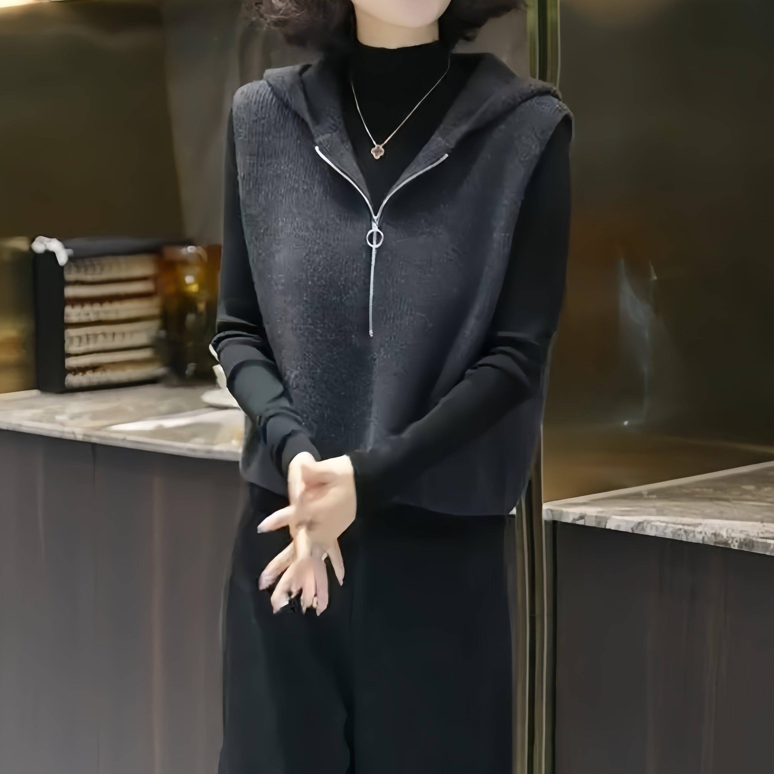 好货韩版春季新款潮流百搭针织衫拉链设计感马甲女外搭精致感无袖