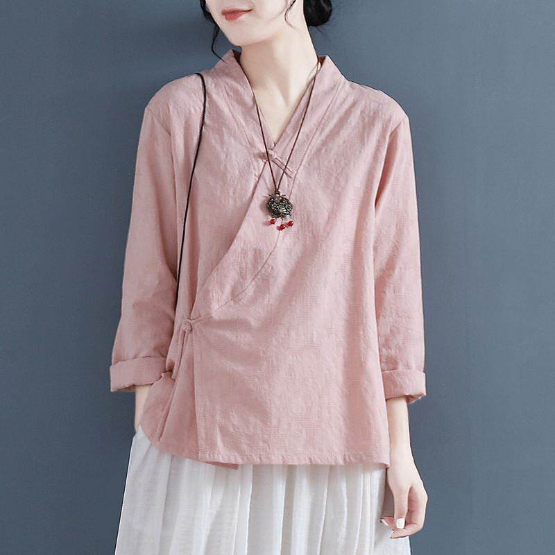 好货中国风斜襟盘扣棉麻衬衫春季新中式文艺复古禅意佛系茶服亚麻