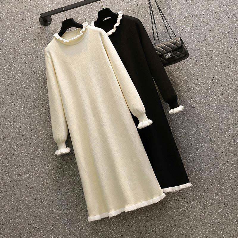 好货年轻妈妈秋装加厚针织连衣裙中年女装中长款长袖毛衣打底裙子