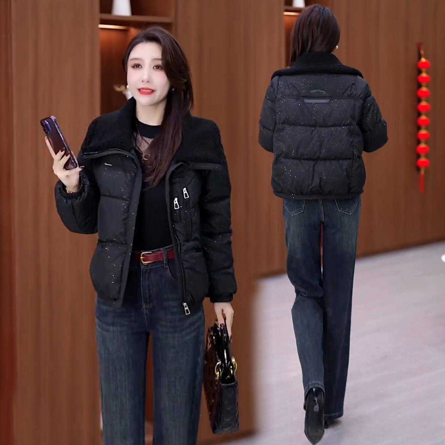 好货时尚羊羔毛领短款棉服女2026冬季新款洋气质显瘦加厚保暖棉袄