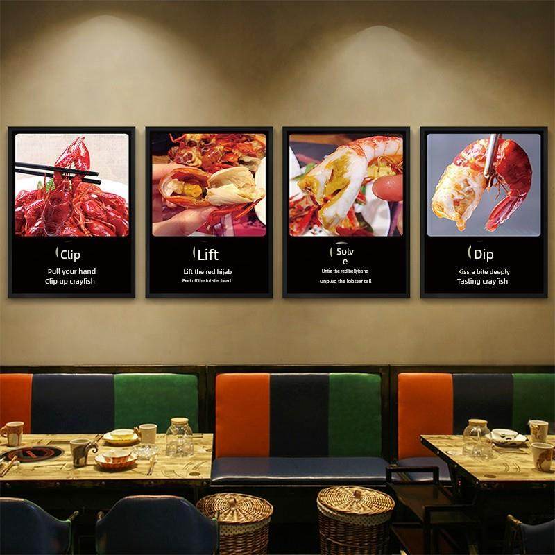 龙虾馆麻辣小龙虾餐厅海报饭店装饰画壁画火锅店挂画大排档有框画