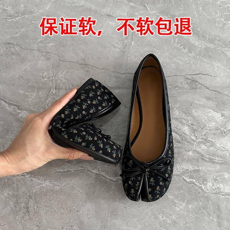 好货蝴蝶结黑色单鞋女分趾鞋2026新款巨好看百搭鞋子法式小香风平