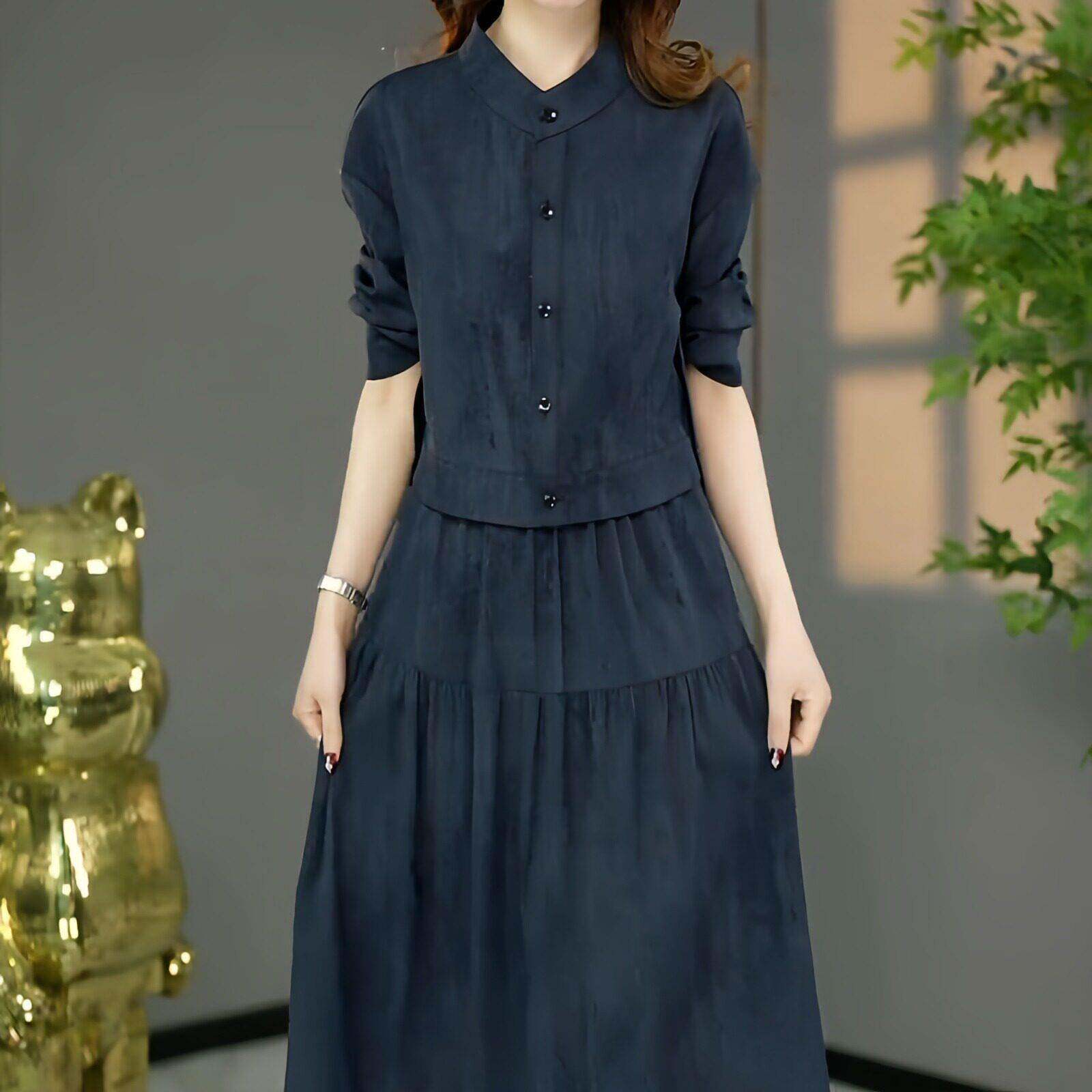 好货时尚气质连衣裙女2026年秋季新款阔太太妈妈装显瘦遮肉假两件