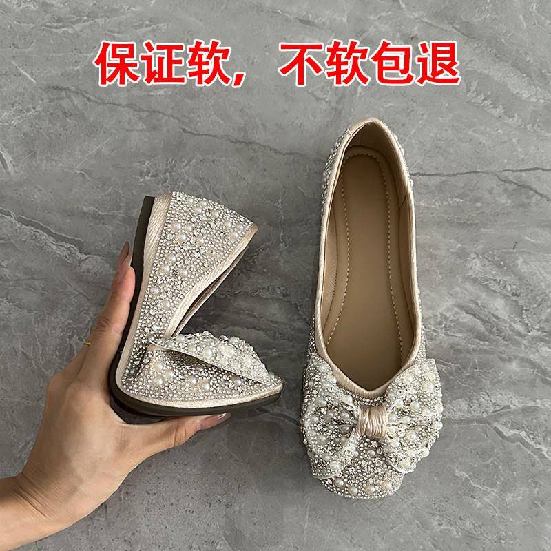 好货蝴蝶结方头单鞋女高级感2026新款百搭鞋子四季浅口瓢鞋内增高