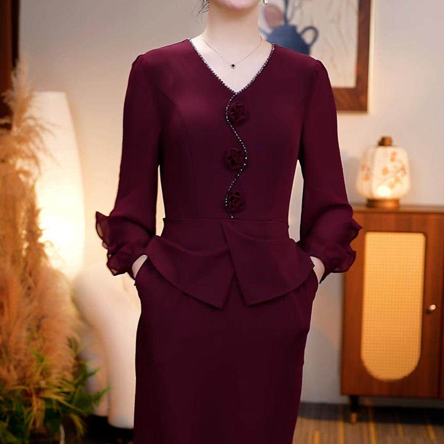 好货喜婆婆假两件气质连衣裙女2026秋季新款妈妈装婚宴礼服中长款
