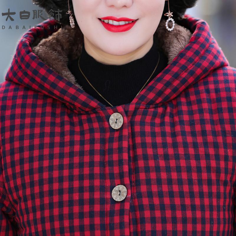 好货妈妈冬装加绒格子棉衣女装50岁60中老年人加厚棉袄外套中年女