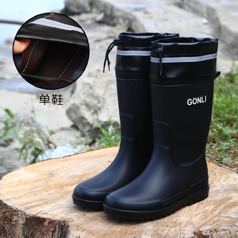 新品男士束口雨鞋加绒中筒