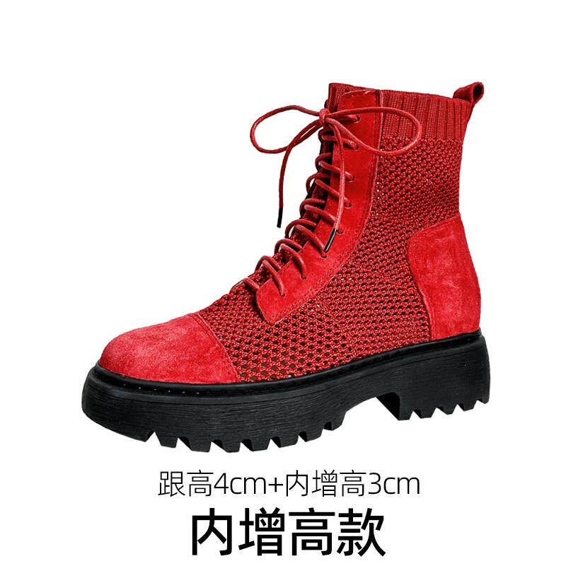 新品真皮~马丁靴女镂空凉靴2026新款夏季透气网靴厚底内增高薄款