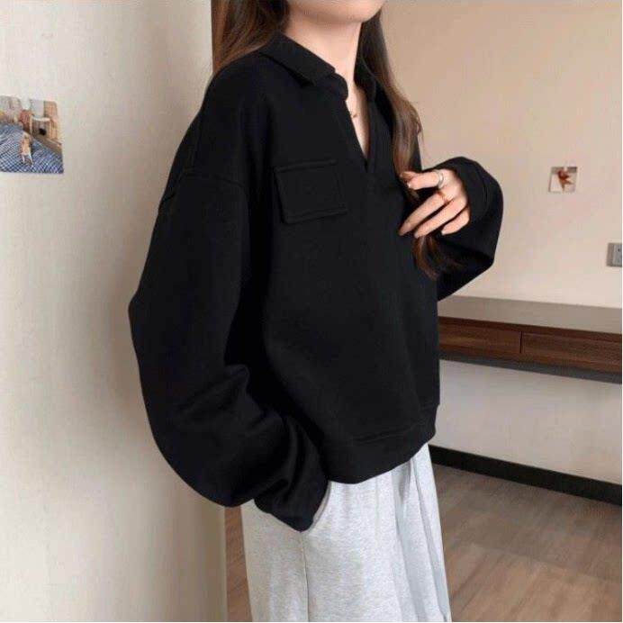 好货大码胖MM春秋季韩系慵懒感Polo领卫衣宽松遮肉显瘦百搭别致上