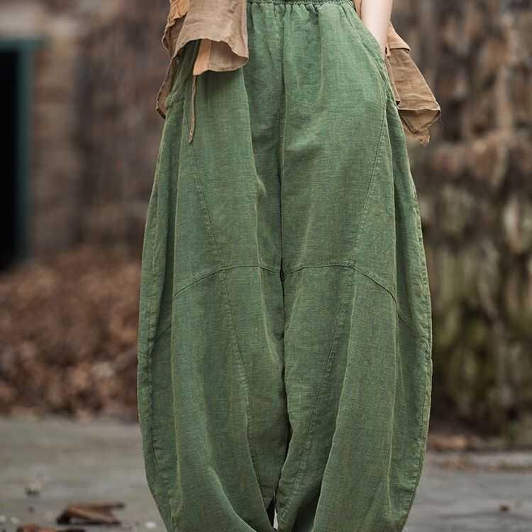 好货棉麻裤子女秋2026新款炒色做旧休闲裤宽松长裤胖mm大码太极灯
