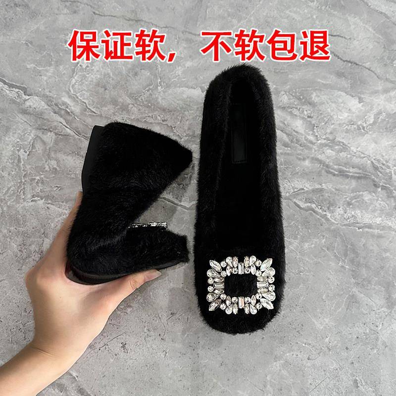 好货内增高白色单鞋女2026新款秋冬超火加绒毛毛鞋浅口瓢鞋一脚蹬