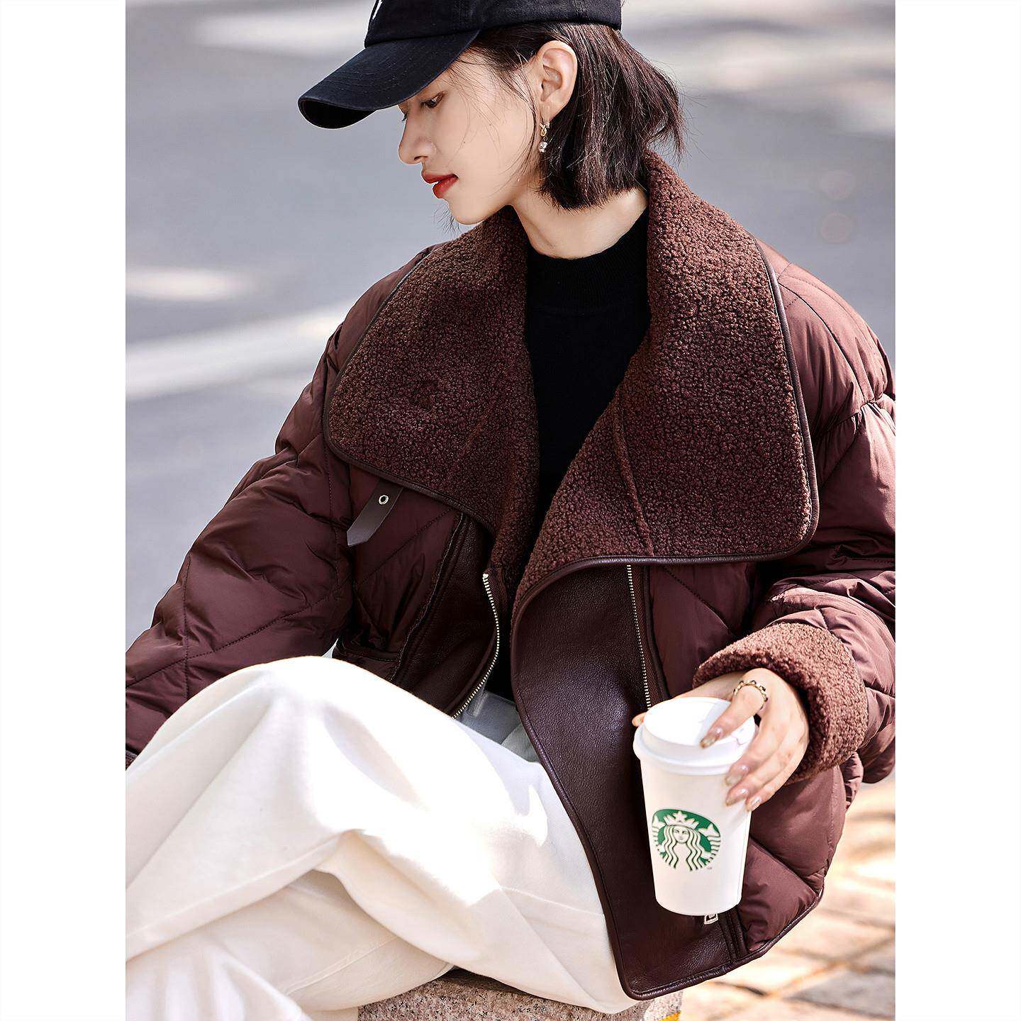 好货仿羊羔毛翻领短款棉服女年冬季新款保暖外套上衣女装
