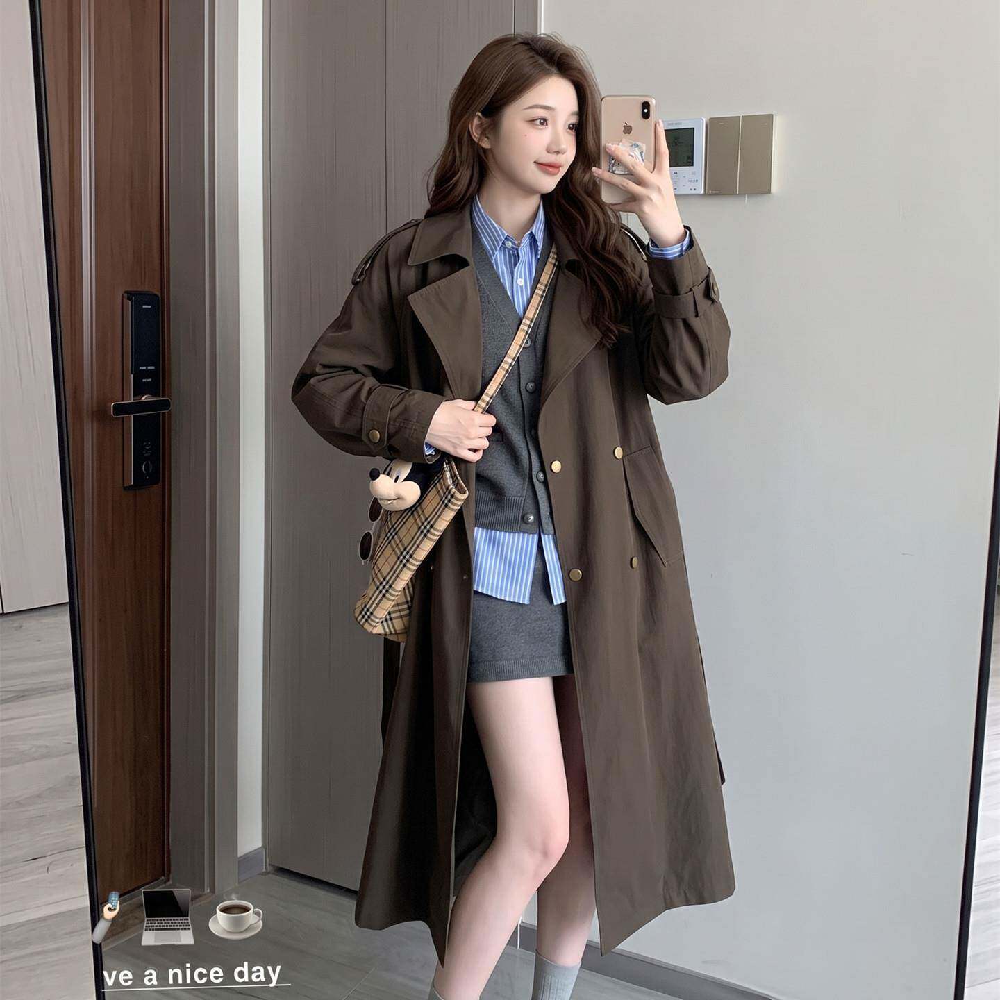 好货咖色复古高级感美拉德oversize宽松风衣女秋新款长款过膝休闲