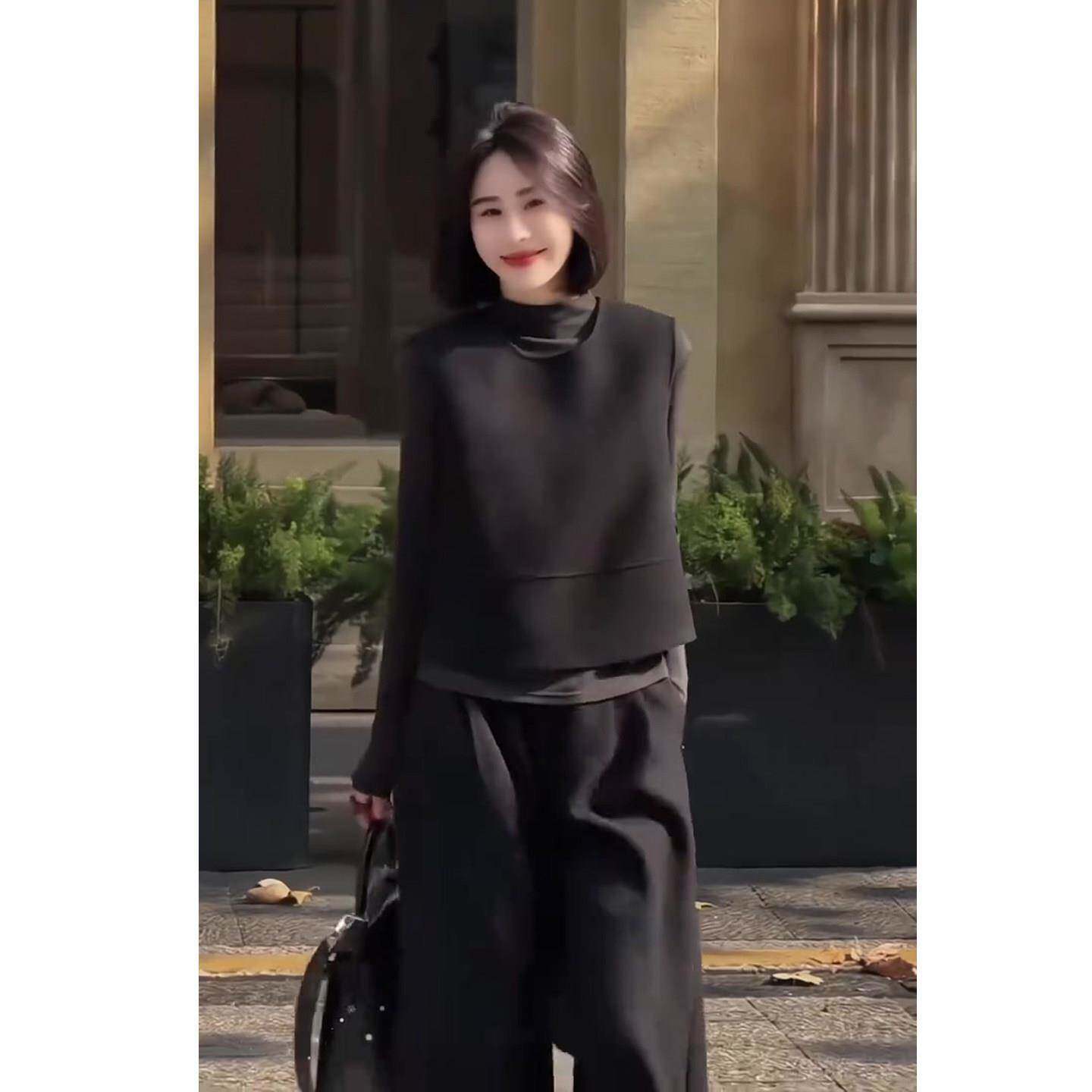 好货轻熟风简约套装女2026早春新款圆领套头马甲+阔腿九分裤两件