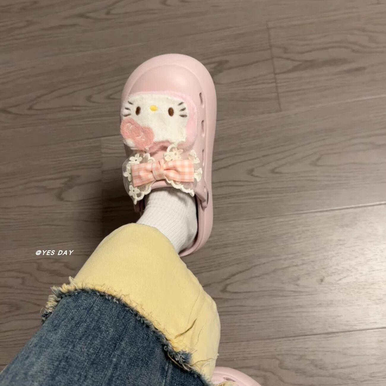 好货甜美蝴蝶结厚底增高洞洞鞋女2026夏季新款可爱乖巧凯蒂猫包头