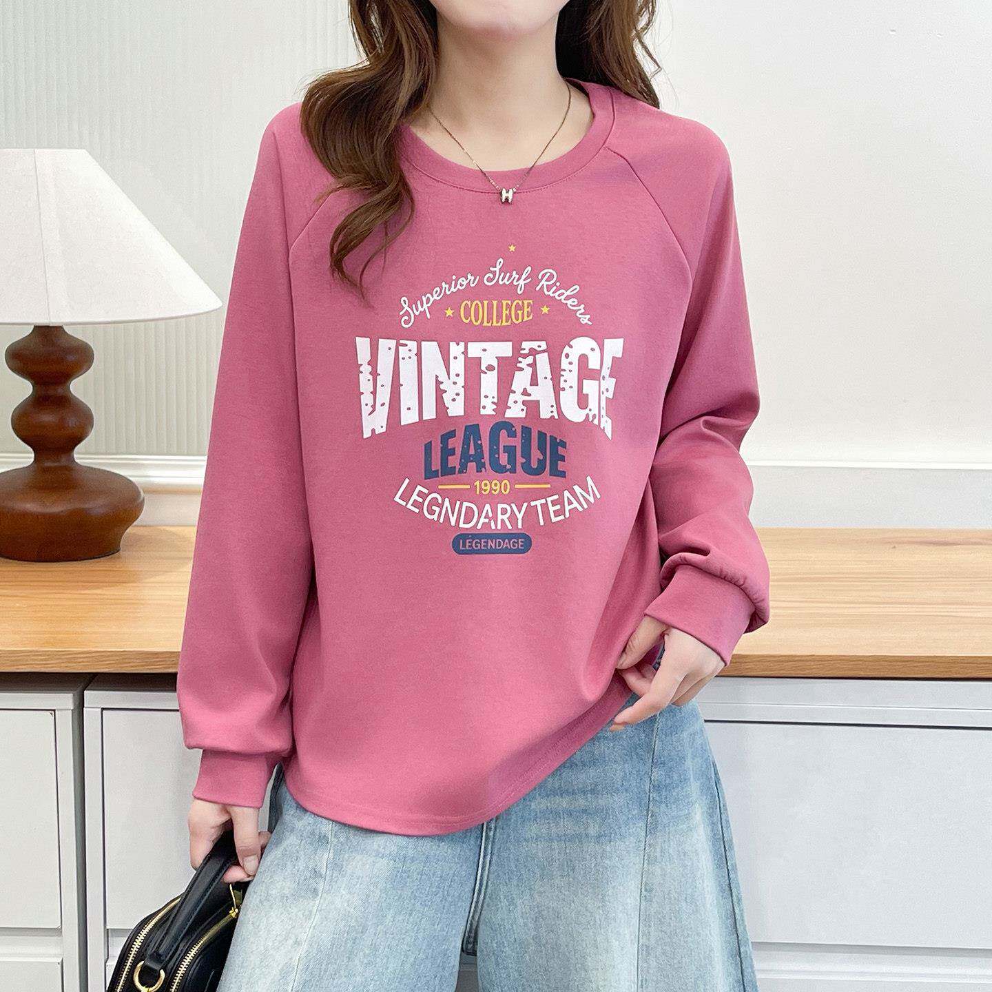 好货大码女装年轻妈妈秋装休闲印花长袖t恤卫衣女胖mm宽松遮肚打