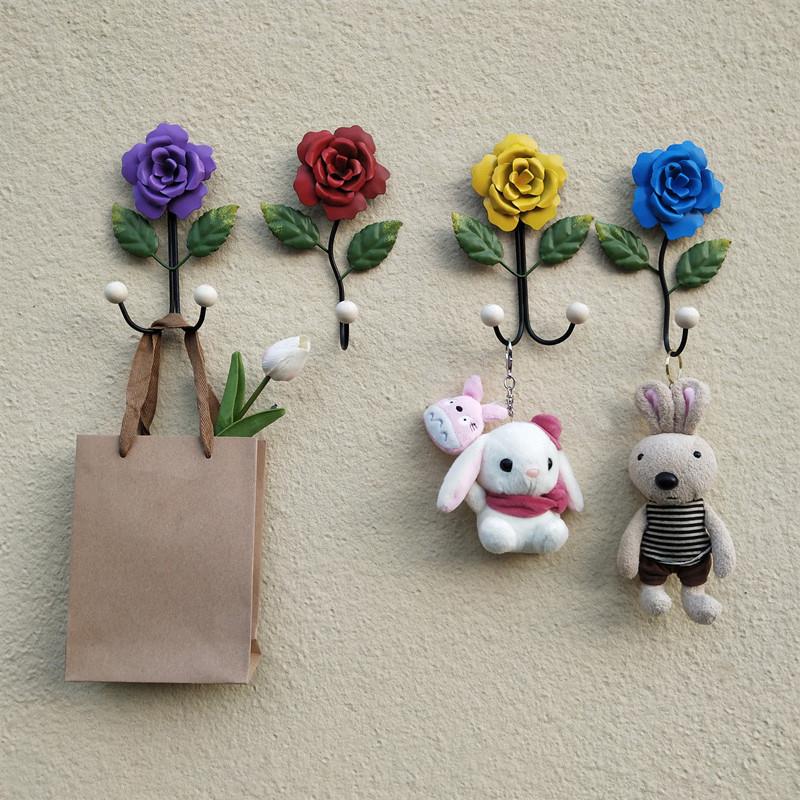 田园风玫瑰花朵挂钩花园阳台儿童房幼儿园墙面装饰玄关钥匙挂衣钩