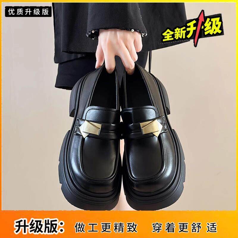 新品黑色厚底英伦风小皮鞋