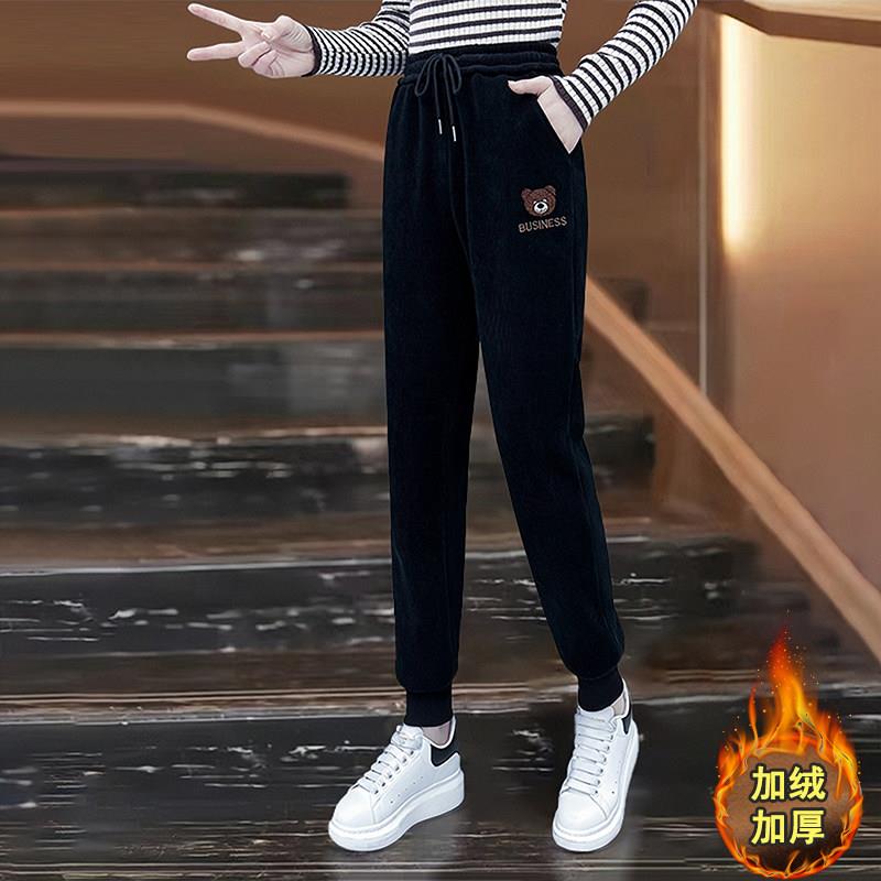 好货加绒运动卫裤女士灯芯绒休闲裤2026冬装新款加厚束脚裤时尚女