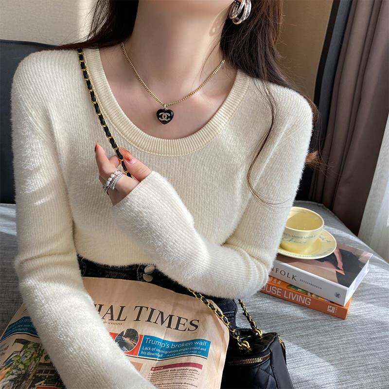 好货温柔软糯貂绒圆领毛衣女秋冬季新款内搭针织衫高级感修身针织