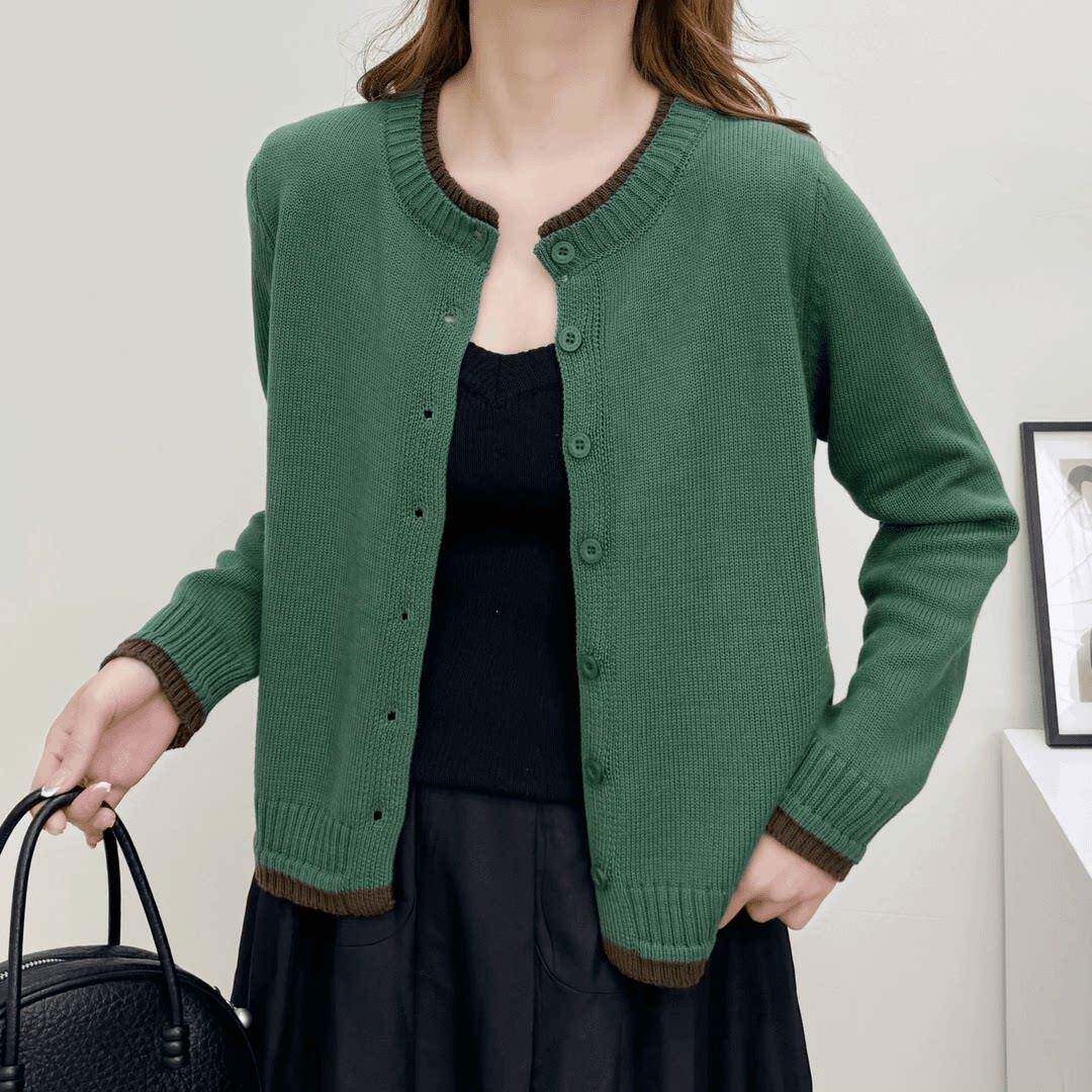 好货拼色假两件圆领毛衣女士春秋针织衫F时尚宽松减龄外套洋气妈