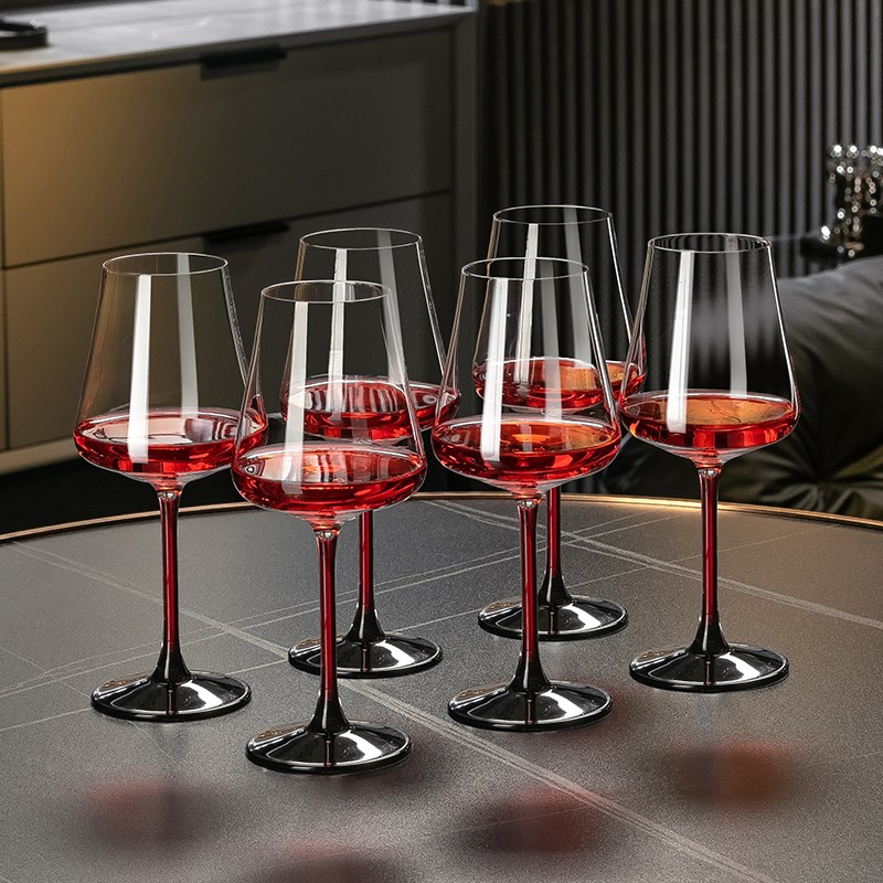 高档黑领结大号勃艮第红酒杯套装水晶家I用醒酒器葡萄酒高脚杯酒