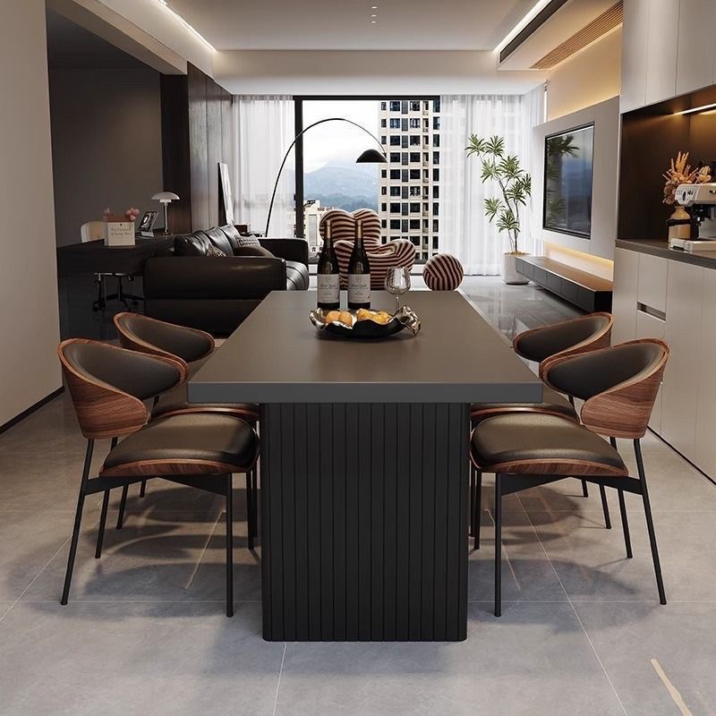 意式高端岩板下挂餐桌椅子组合轻奢小户型现代P简约长新款家用饭