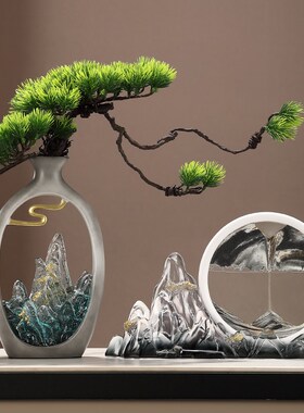 博古架酒柜e装饰品入户客厅玄关桌面摆件新中式高级感古风假山花