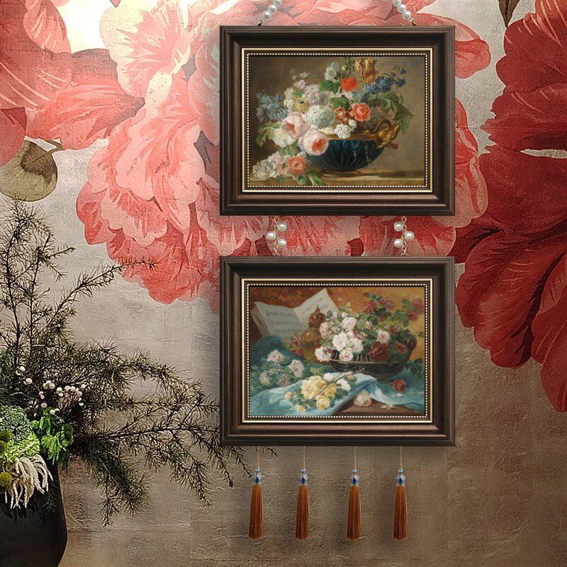 装饰画挂画两g联带珠链美式法式现代欧式餐厅客厅沙发两联流苏