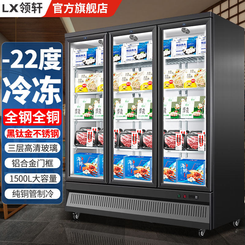领轩冷冻展示柜商用急冻柜商场超市冰箱冰淇淋低温柜风冷立式冰柜