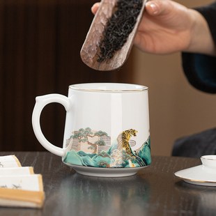 景德镇陶瓷茶杯茶水分离办公杯带盖泡茶个人杯家用过滤水杯子礼品