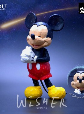 URDU正版祈愿迪士尼米奇米老鼠潮玩手办头部可拆替换仿木雕摆件