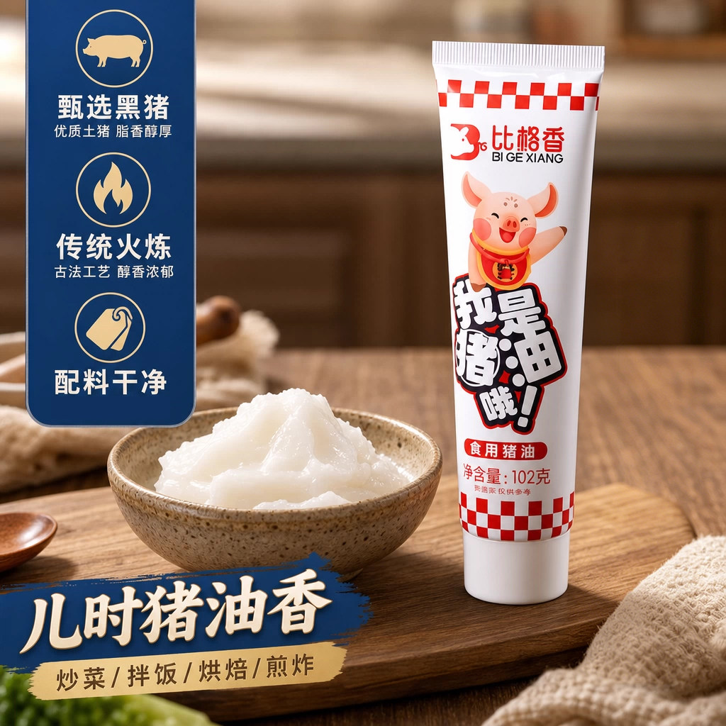 比格香食黑猪油食用板油传统火炼