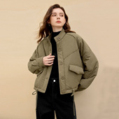 落肩长袖 她池立领棉服2025秋季 单排扣棉衣外套 时尚 宽松款 新款 女装