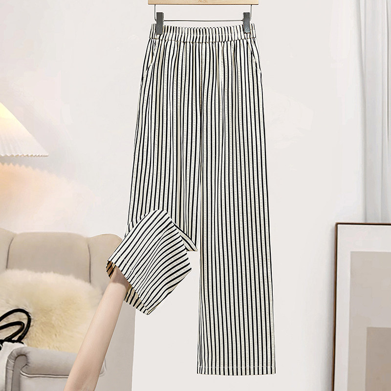 她池宽松休闲裤2026春装新款女装简约风撞色条纹松紧腰阔腿裤,女装/女士精品,休闲裤,淘宝优惠券,粉丝福利购,淘宝优惠卷